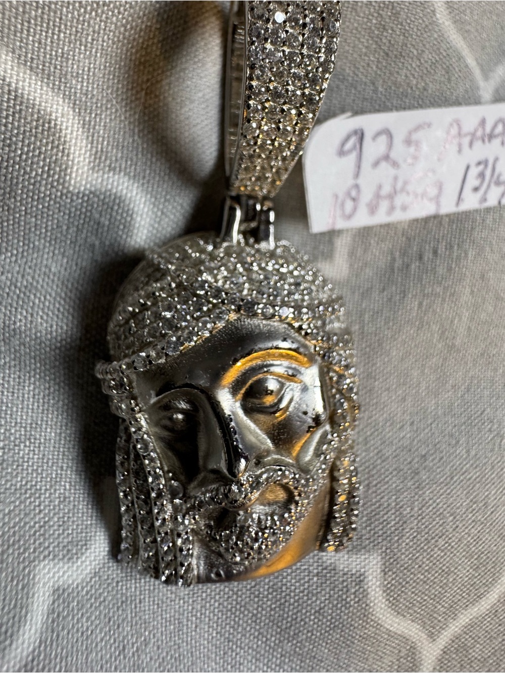 925 sterling Silver-AAA CZ Pave Jesus Head Pendant Necklace - Men's Accessory